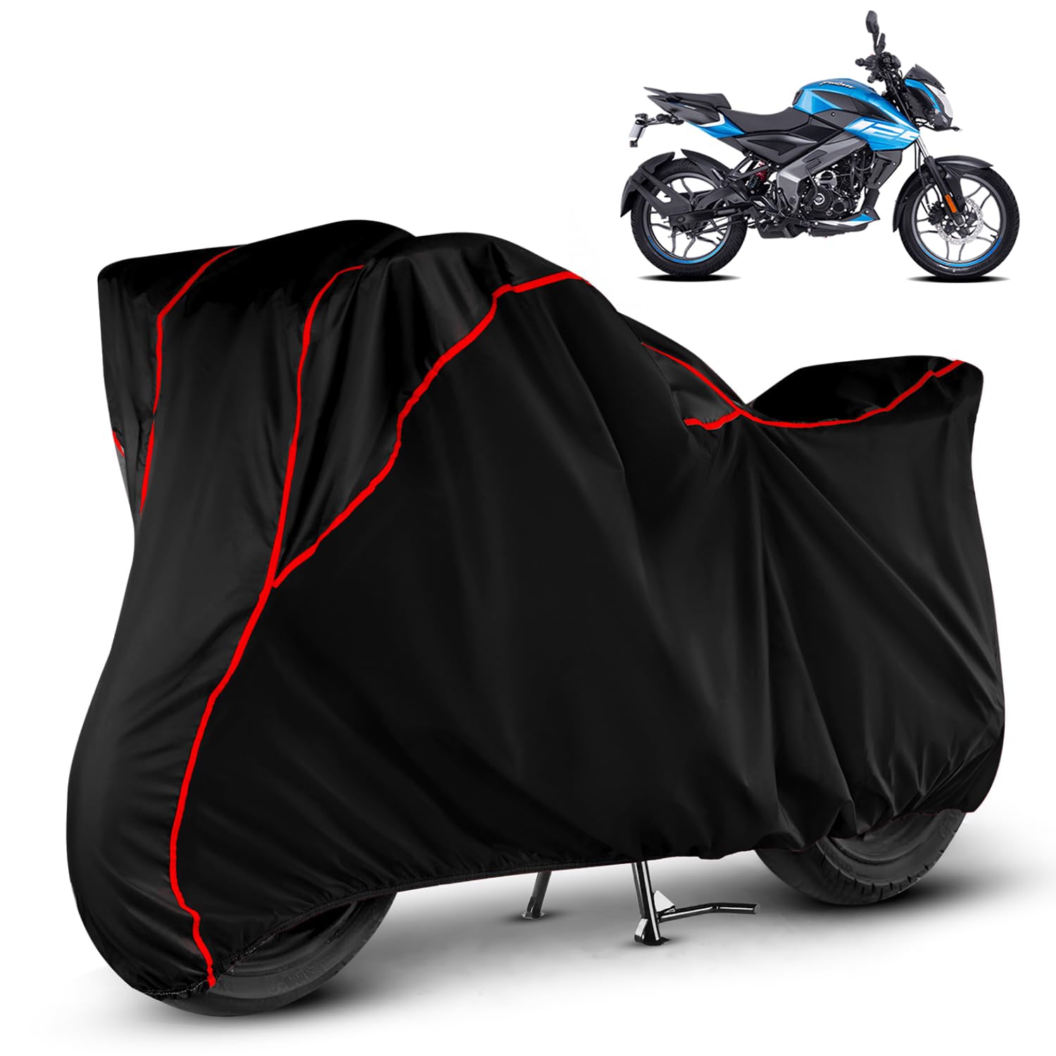 Heavy Duty Waterproof Bike Cover for Bajaj Pulsar NS 125 | All Weather Protection from Rain, Dust, Sun & Scratches | Universal Fit for All Bike & Scooty | Black Red Piping | NS 125 Bike Cover-picture-18