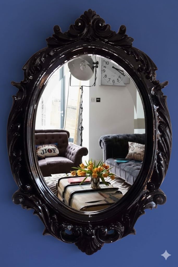 WoodIdea Wood Hand Made Oval Shape Vanity Wall Mirror for Living Room, 24X16 Inches Color Black-picture-26