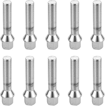 JNNJ 10 Pieces Wheel Bolt Set, Excellence Tapered SeatWheels Bolts M14x1.5, Wheel Bolt for Alloy Wheels and Tyre Change, Replacement Steel Chrome Plated Wheels Bolt Kit Car Accessories