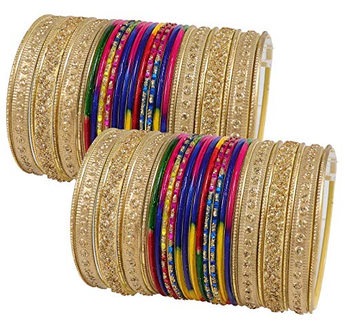 Image of NMII Non-Precious Metal with Base Metal Spreads with Zari Glossy Finished Premium Traditional Bridal Chuda Bangle set for Women and Girls