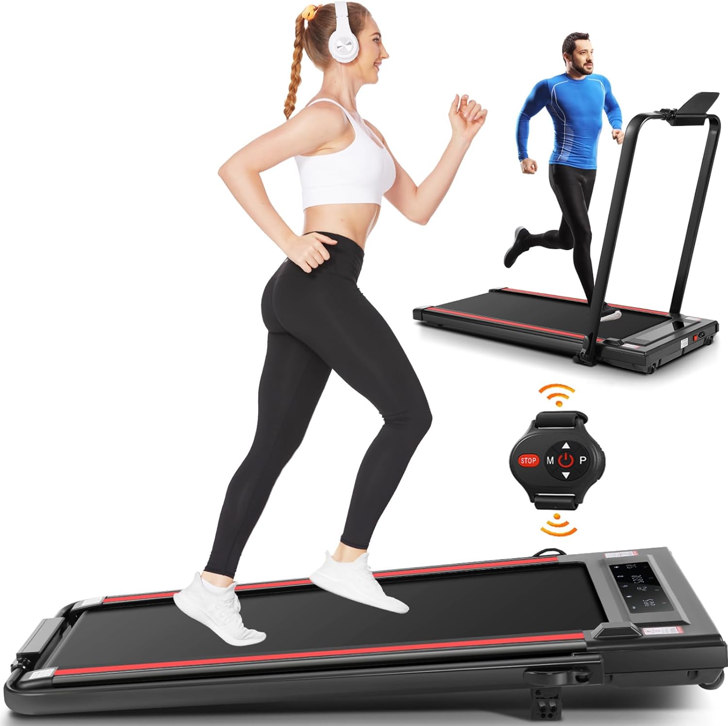 ANCHEER Treadmill with Incline - Folding Under Desk/Max 300 lb Capacity Walking Pad - Compact Electric Treadmill for Home/Gym/Office with LED Touch Screen/Remote Watch