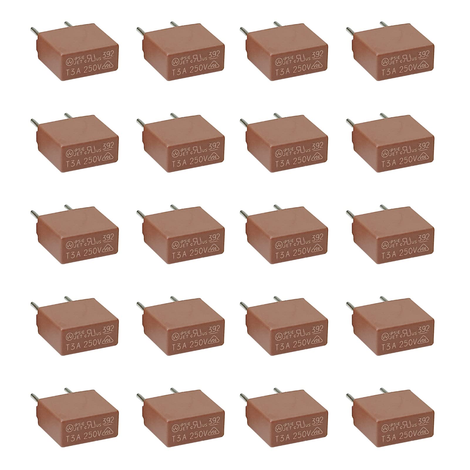 20Pcs T3A 3A 250V Fuses DIP Mounted Miniature Square Slow Blow Micro Fuse (Red)