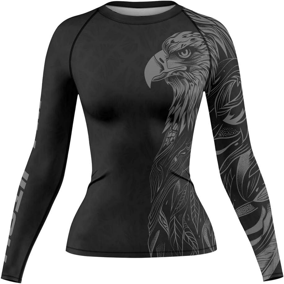 FORMONIES Eagle Women's Grappling Shirt - Long Sleeve Compression Rash Guards for BJJ MMA Combat Training
