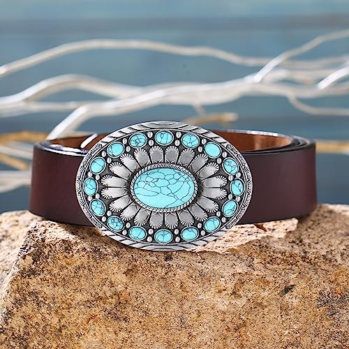 Image of Turquoise Belt Buckle for Men Western Texas Longhorn Bull Rodeo Belt Buckle American Cowboy Chic Gift