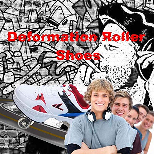 Roller Skates For Women， Men's Outdoor Skates, Double-Row Automatic Walking Shoes With Deformed Wheels, 2 In 1 Adult Double-Row Roller Skates/Kick Roller Skates,C-7 #TOP3