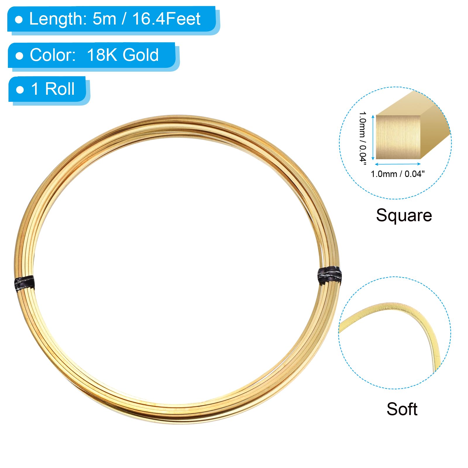PATIKIL 18Gauge/1mm 16.4 Feet Brass Square Wire - Image 2