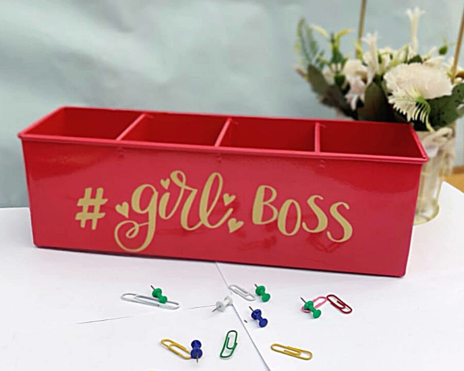 Home Decorise Metal Desk Organizer, 4 Compartments, Makeup Stand