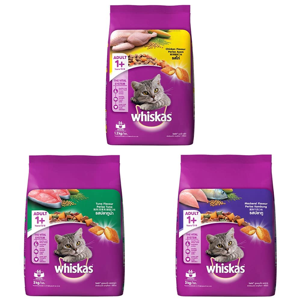 Whiskas Adult (+1 Year) Dry Cat Food, Chicken Flavour, 1.2kg Pack & Adult (+1 Year) Dry Cat Food, Mackerel Flavour, 3kg Pack & Adult (+1 Year) Dry Cat Food, Tuna Flavour, 3kg Pack (B08QT3NTRN) Amazon Price History, Amazon Price Tracker