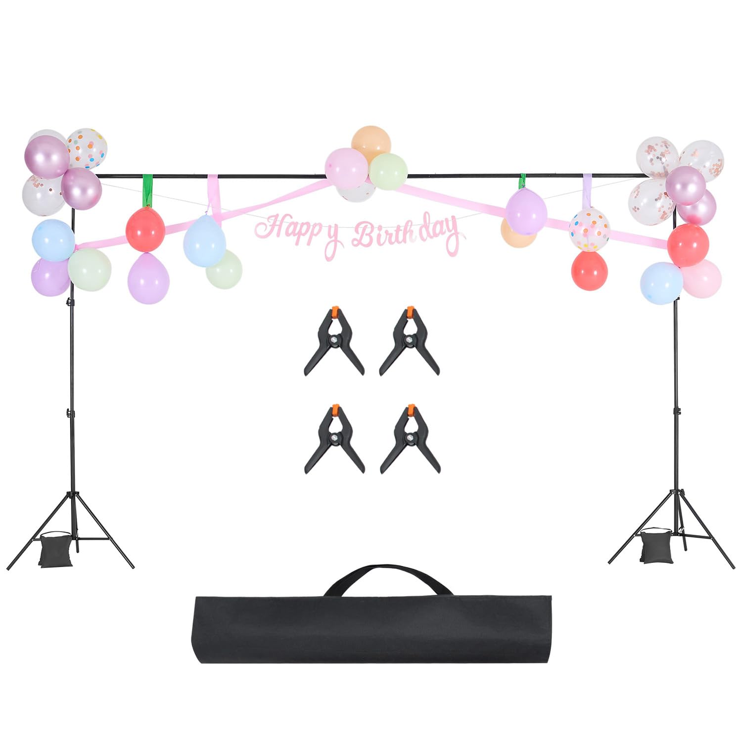 Happybuy Backdrop Stand, 6.5 x 10 ft Adjustable Photo Backdrop Stand Kit, Portable Background Stand with 5 Crossbars, Heavy Duty Projector Screen Stand for Wedding, Photo & Video Studio