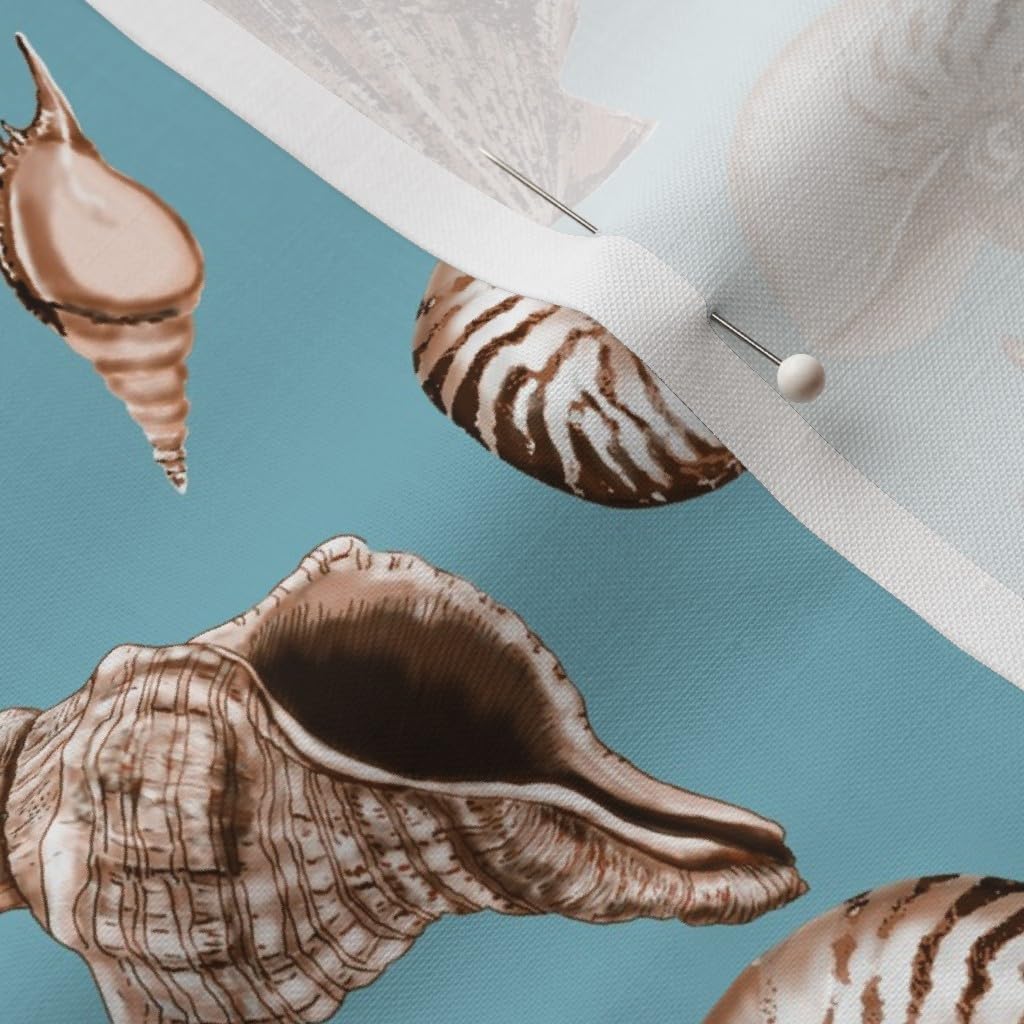 Spoonflower Fabric - Under The Sea Shells Nautilus Nautical Starfish Coastal Ocean Printed on Petal Signature Cotton Fabric by The Yard - Sewing Quilting Apparel Crafts Decor