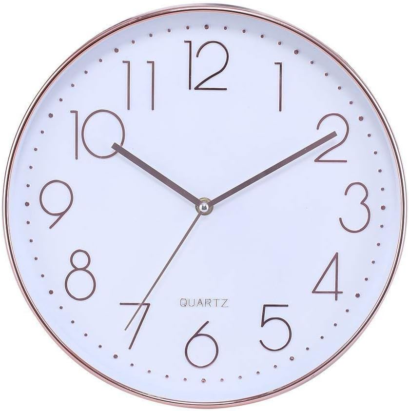Modern Silent Non Ticking Wall Clock 12" Round Decorative Battery Operated Digital Large Wall Clock,Rose Gold