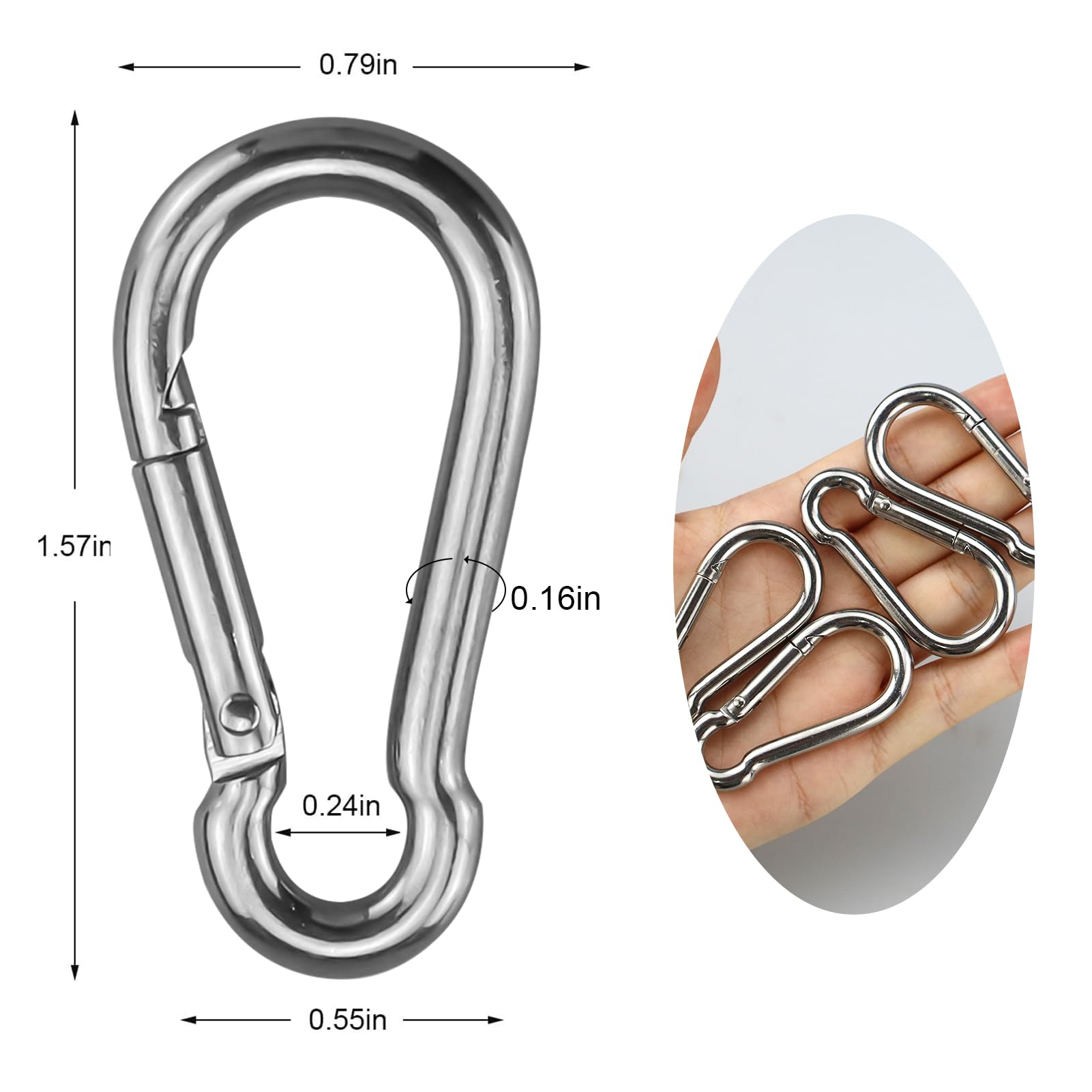 Lot De 12 Mousquetons – Acier Inoxydable 60 X 6 Mm, Charge Max 120 Kg, Résistants, Avec Ressort – Pour Camping, Randonnée, Sacs Et Laisses