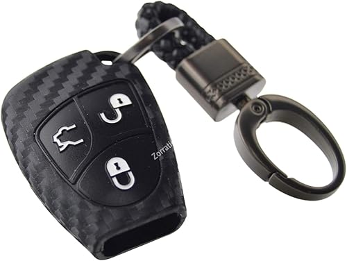 Funda de silicona de carbono para llavero inteligente con llavero para Mercedes E C R CL GL SL CLK SLK