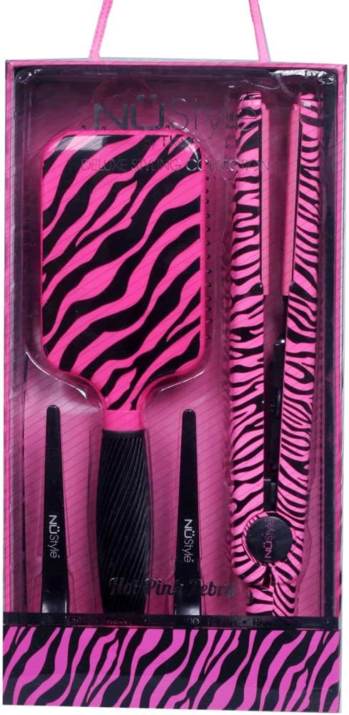 Hot Pink Zebra FlatIron Paddle Brush Combo