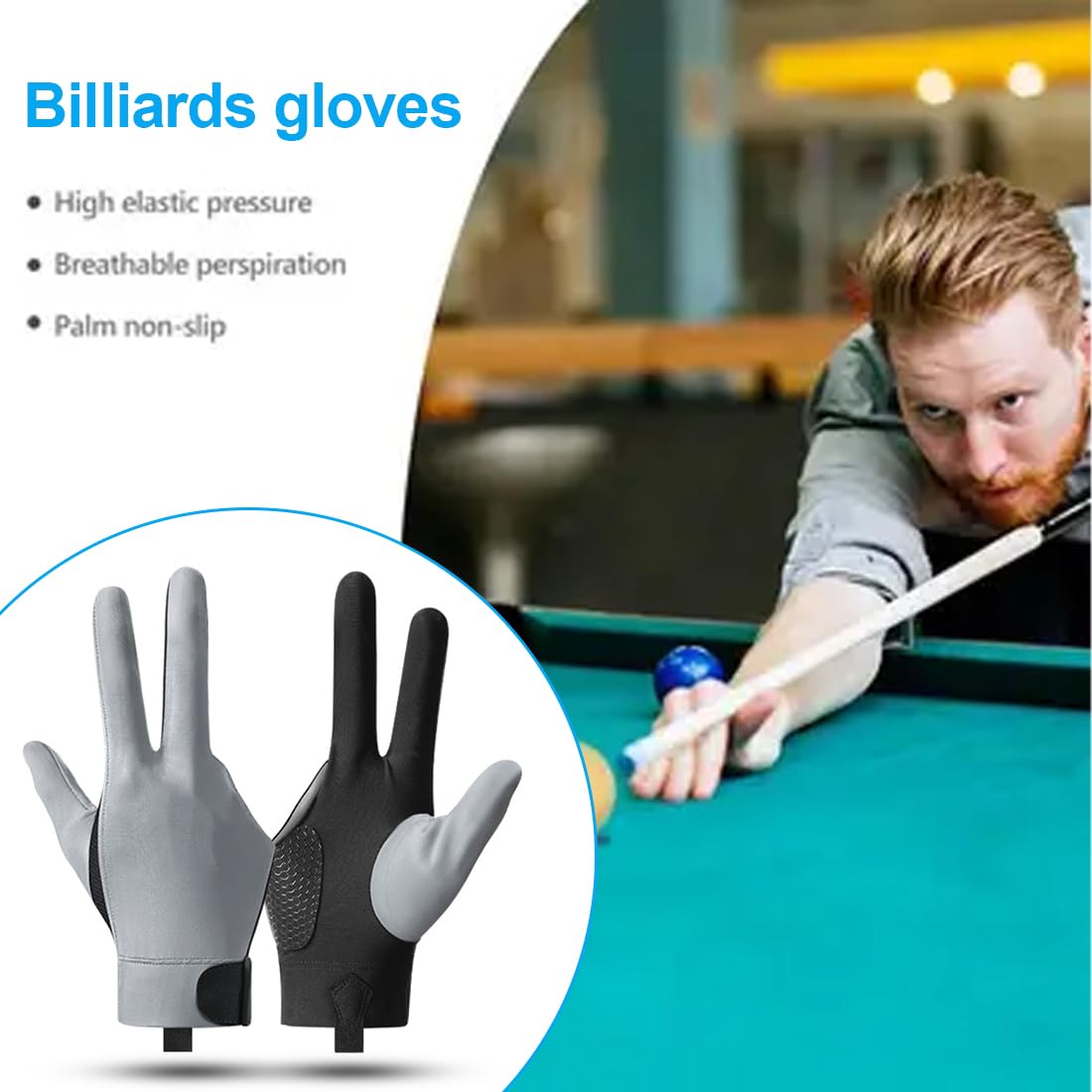 Guanto da Biliardo Sinistro con 3 Dita Antiscivolo per Allenamento Piscina