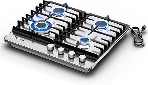 ITALY SABAF - Estufa de gas de 24 pulgadas, estufa de propano con 4 quemadores sellados ITALY SABAF de 27,400 BTU, NGLPG, estufa convertible de