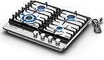 24 Inch Gas Cooktop, 4 Burner Gas Stove Top 27,400 BTU, NG/LPG Convertible, Stainless Steel gas Stovetop with Thermocouple Protection,120V AC