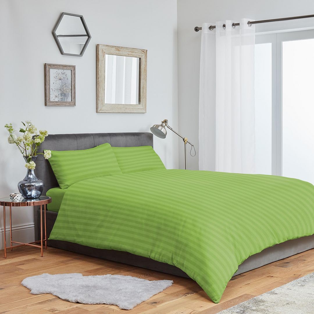 John Aird Striped Microfibre Plain Duvet Cover With Pillowcases (King, Lime)