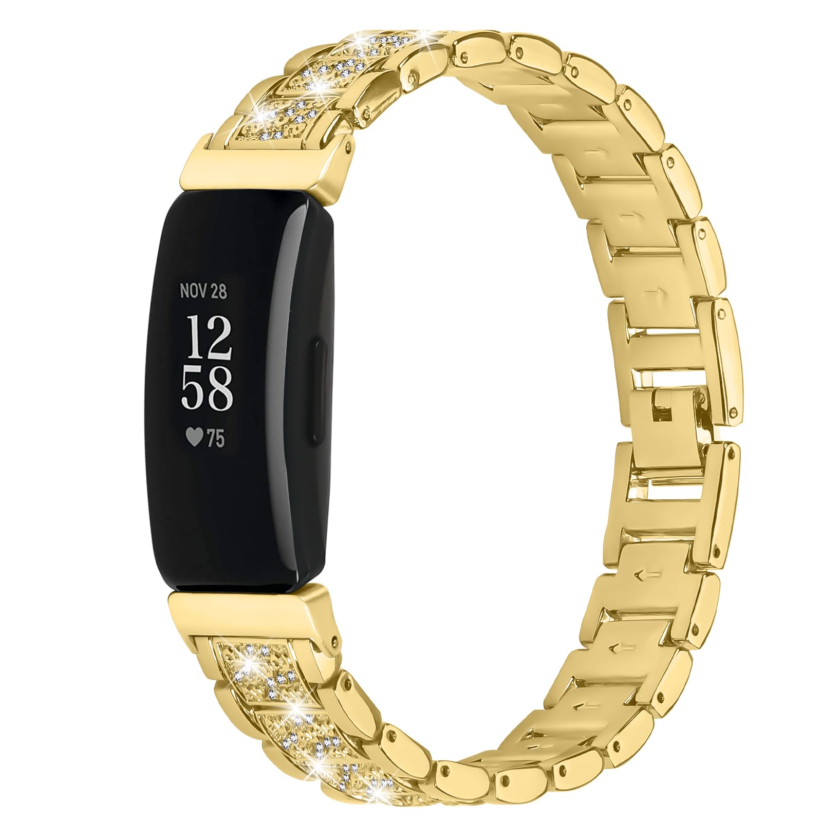Gimuk Metal Straps Compatible with Fitbit Inspire 2/Inspire/Inspire HR Strap, Bling Stainless Steel Wristband Replacement Bands Bracelet for Fitbit Inspire 2/Ace 2 Women Men (Gold)