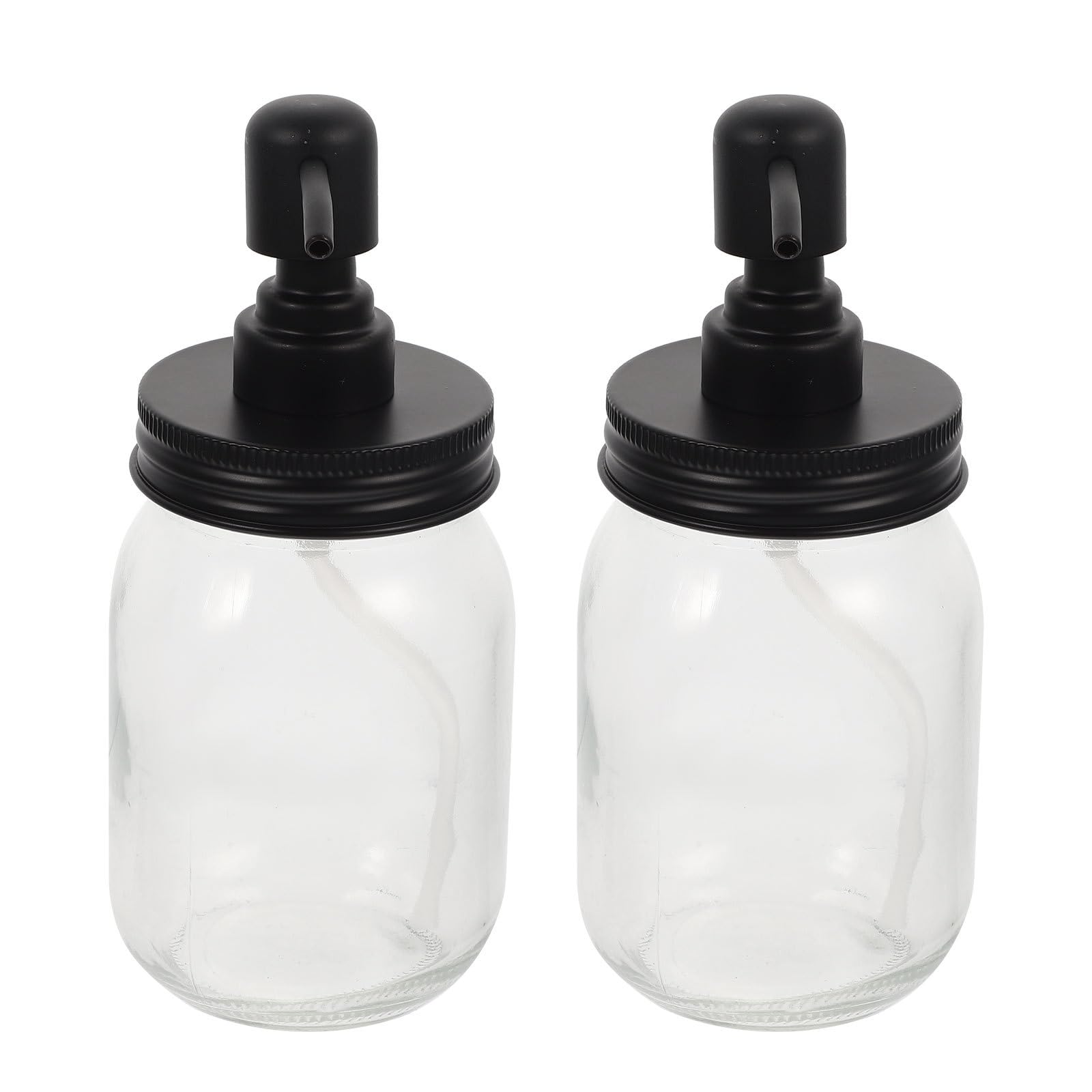 DOITOOL Dispenser Pompa e Vetro a Sciroppo Marmellata per 2 Pezzi in Inox Acciaio 500ml Nero Tappo Conservazione Cucina Alimentare