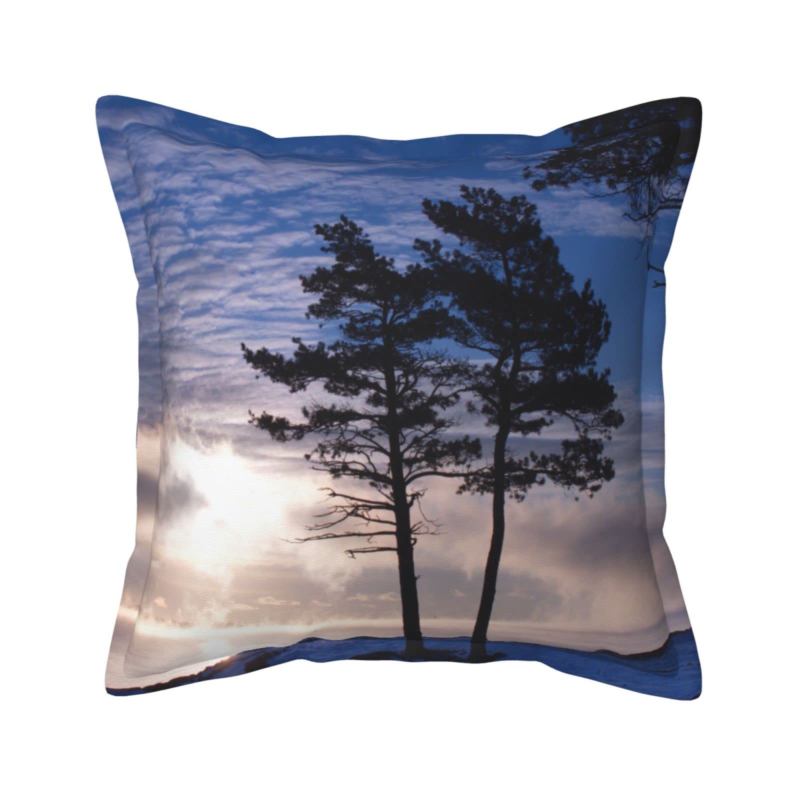 Housses de coussin carrées similicuir branche d'arbre crépuscule salon et chambre