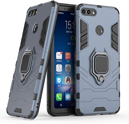 Miniatura 5 de Compatible con Huawei Y9 (2018), carcasa de metal con agarre de anillo, resistente a los golpes, carcasa rígida (funciona con soporte magnético para