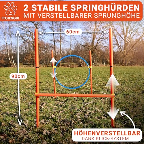 PFOTENGUT® Agility Set Hunde [11-TLG.] - vielseitiges Steckhürden-Set mit Hundetunnel, Slalom & Co. für Hundetraining und Hundesport - inkl. Zubehör & Transport-Tasche