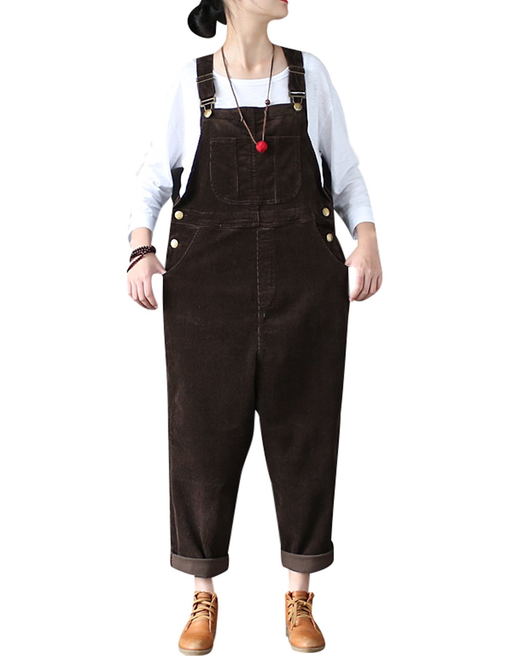 Mujer Invierno Otoño Mono de pana vintage Monos sin mangas Peto