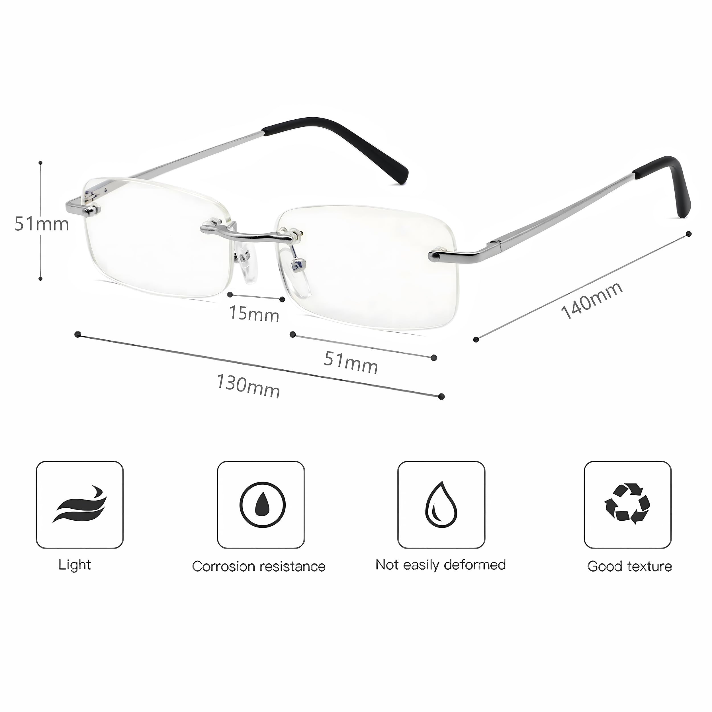Gafas de lectura sin marco, para lectura de computadora, bloqueo de luz azul, lentes sin montura para hombres y mujeres