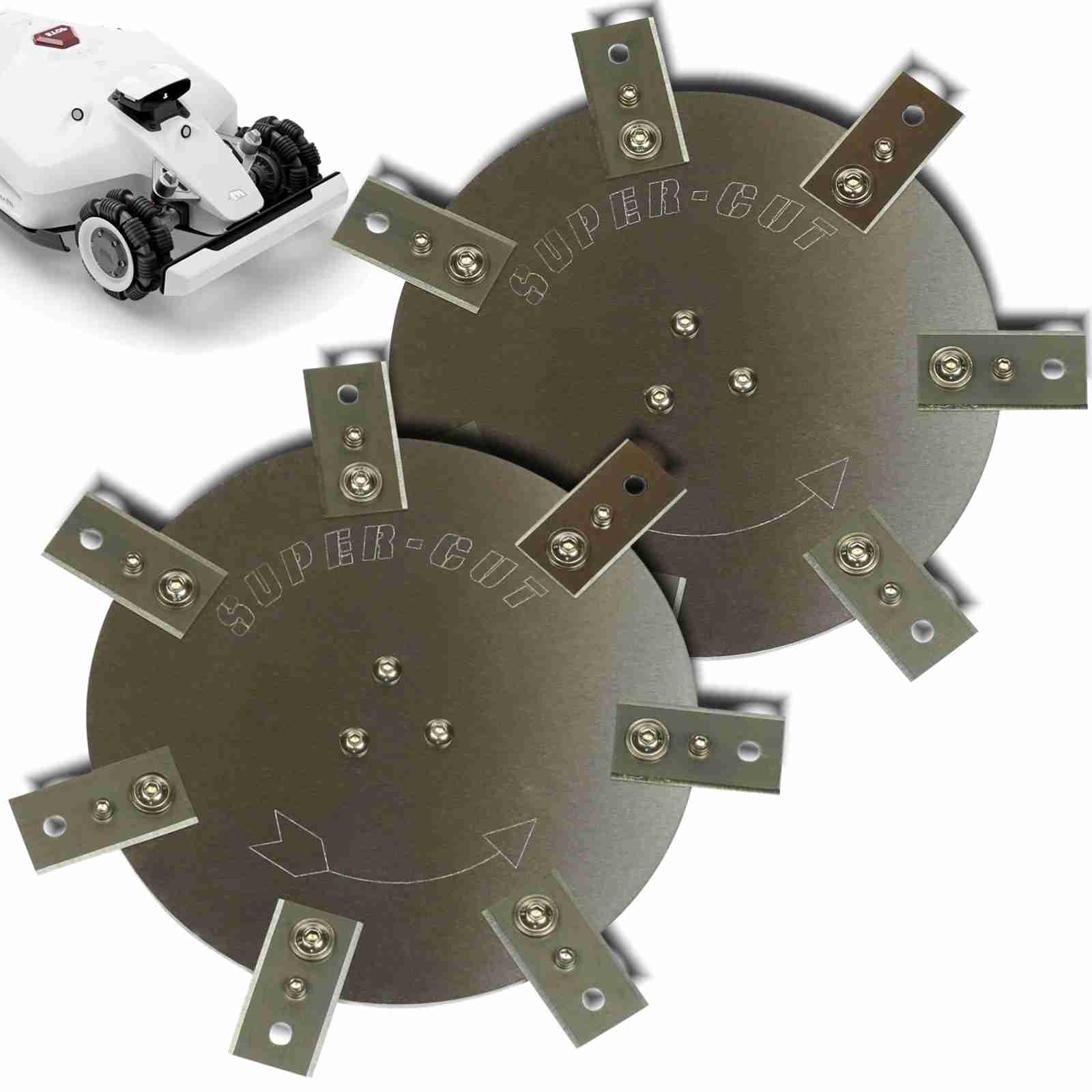 Messerscheiben Edelstahl/Aluminium für Mammotion Luba 1/2 - Heavy Duty! 2 Messerteller mit 7 feststehenden Ceranfeldschaber Klingen - Mähroboter Tuning