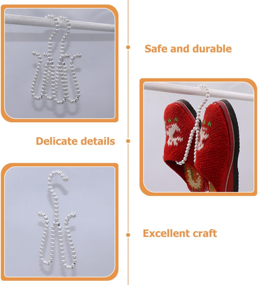 Double Hook Shoe Drying Rack with Faux Pearl Design, White ABS