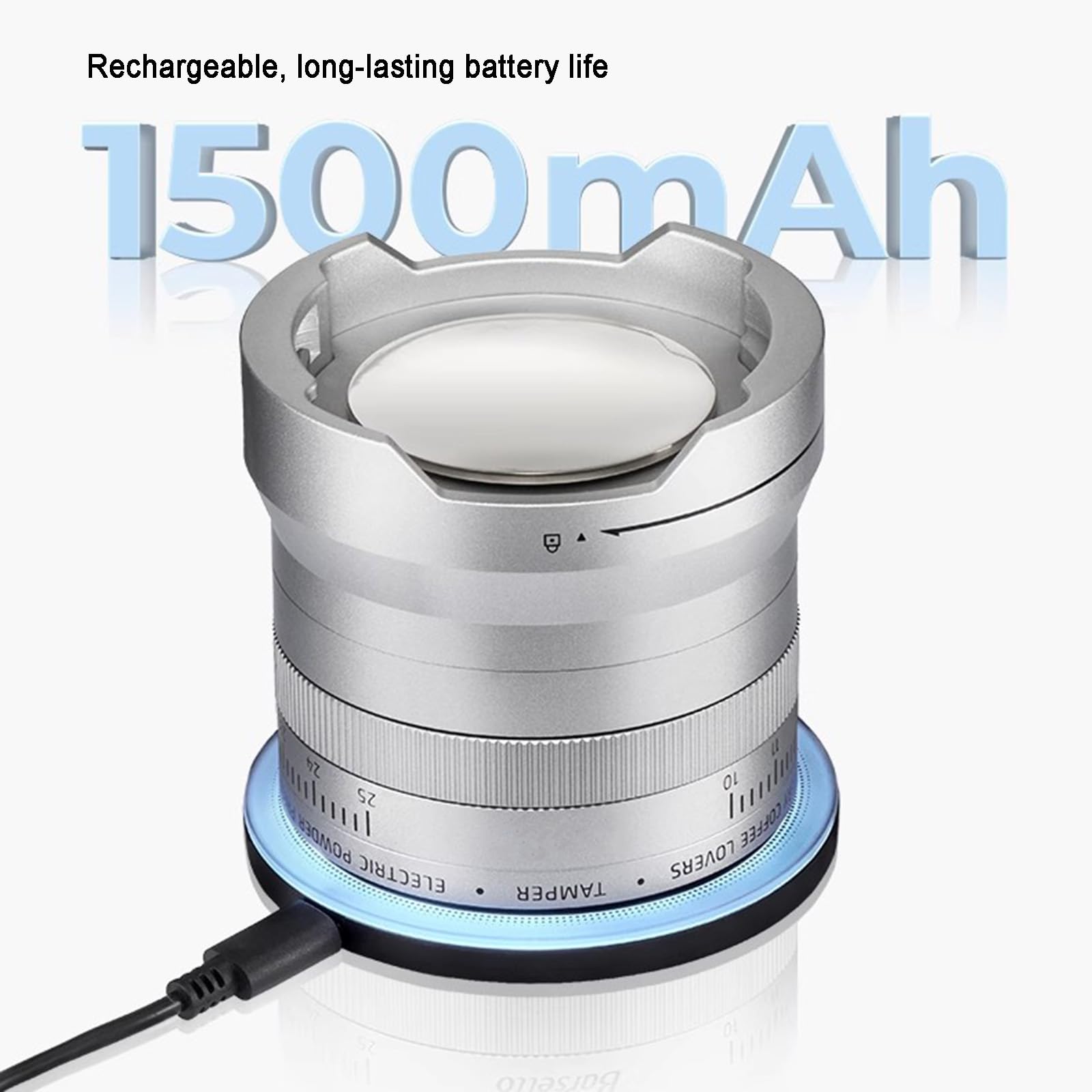 Martillo eléctrico de café en polvo, con 16 niveles de presión ajustable (10-25 kg), prensado automático, para portafiltro de 58 mm, cafeterías y hogar (plateado)