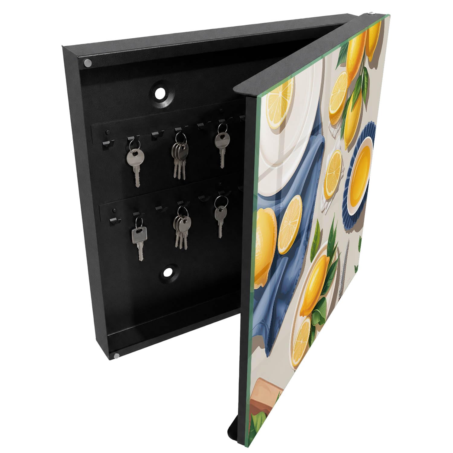 Tulup Armario para Llaves 30x30 cm | Negros | Derecha | Montaje en Pared | Mesa de limones | Organizador | Kit de Montaje Incluido | 50 Ganchos | de Metal | Frente Decorativo de Cristal