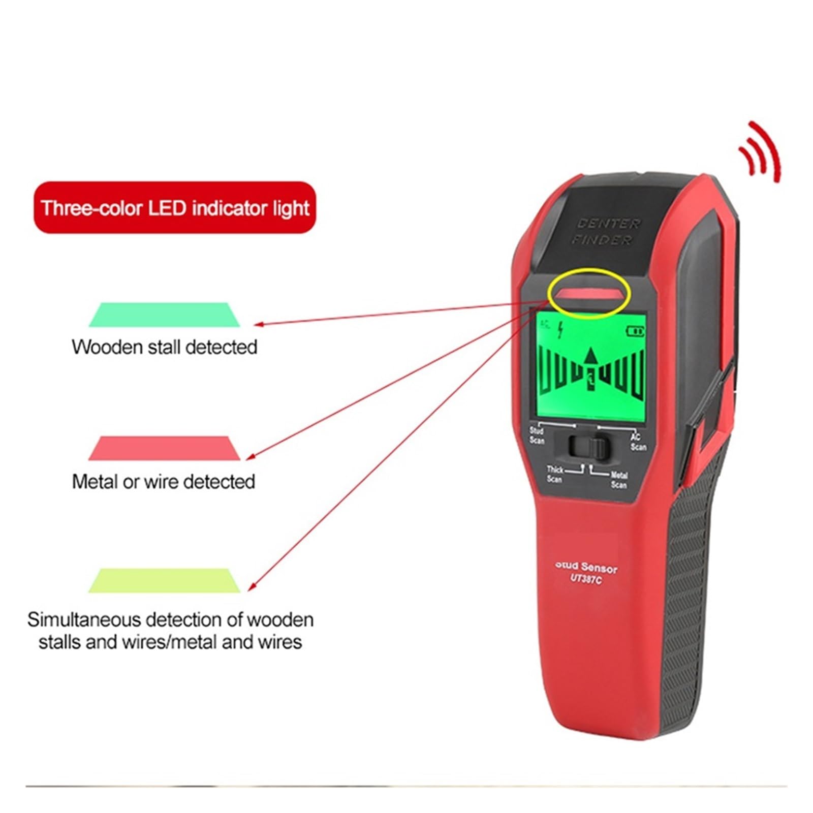 Escáner De Pared Digital, Buscador Pernos, Sensor 4 En 1, Buscadores Haz, Detector Cables, Cable CA, Medidor Detección Vivos Metal Localiza Precisión Rapidez