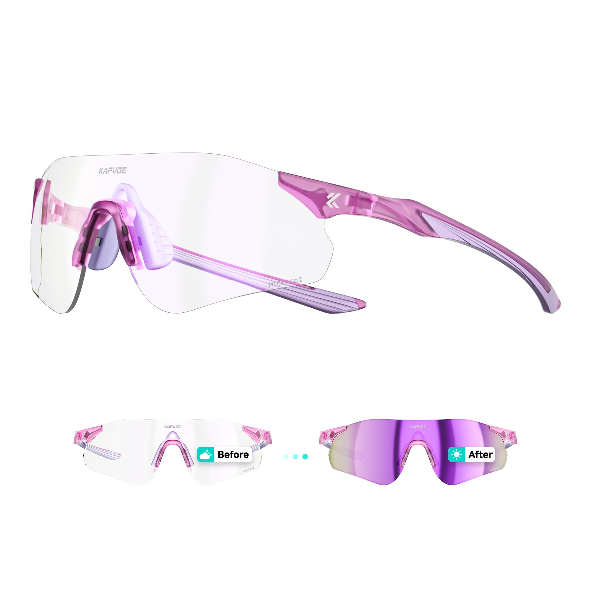 KAPVOE Selbsttönende Fahrradbrille Herren Damen UV400 22g TR90 K108