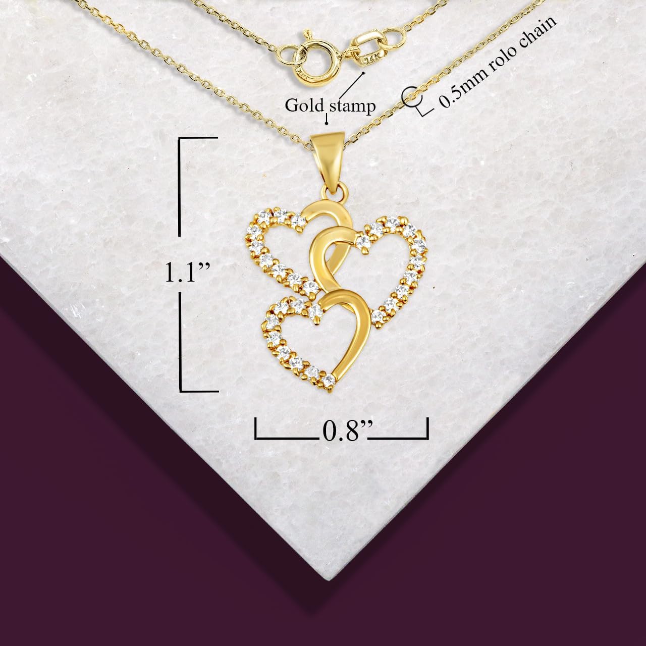 Claddagh Gold 10K CZ Triple Heart Love Pendant Available in Yellow Rose and White