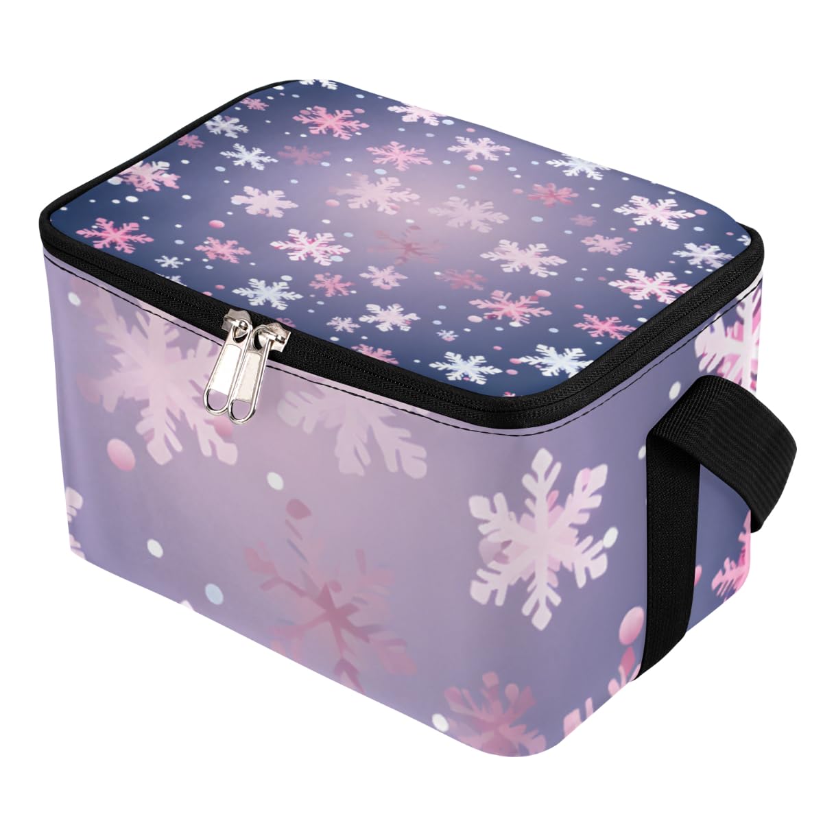 GzLeyigou Lunch Bags for Women Men 9 Cans,Glitter Snowflake Xmas Hot & Cold Food Delivery Bag Insulated Grocery Bag Insulated Lunch Box Cooler Bag for Office Work Picnic Beach