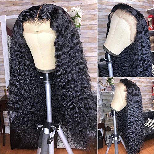 Brazilian Deep Wave Human Hair Lace Frontal Wigs 13x4x1 Middle Part Deep Curly Lace Front Wig for Black Women Natural Hairline 24 Inch