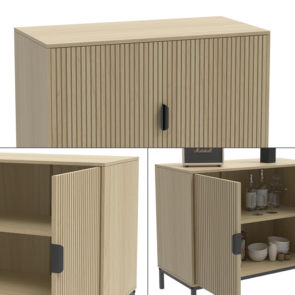 Vicco Kommode Lennox, Eiche, 80 x 69 cm | mit 2 Türen, zur Ablage von Zeitschriften und Fernbedienungen geeignet
