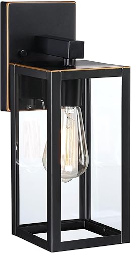 WISBEAM Farol de pared para exteriores, aplique de pared como lámpara de porche, base E26 de 60 W máximo, carcasa de metal más vidrio, calificación