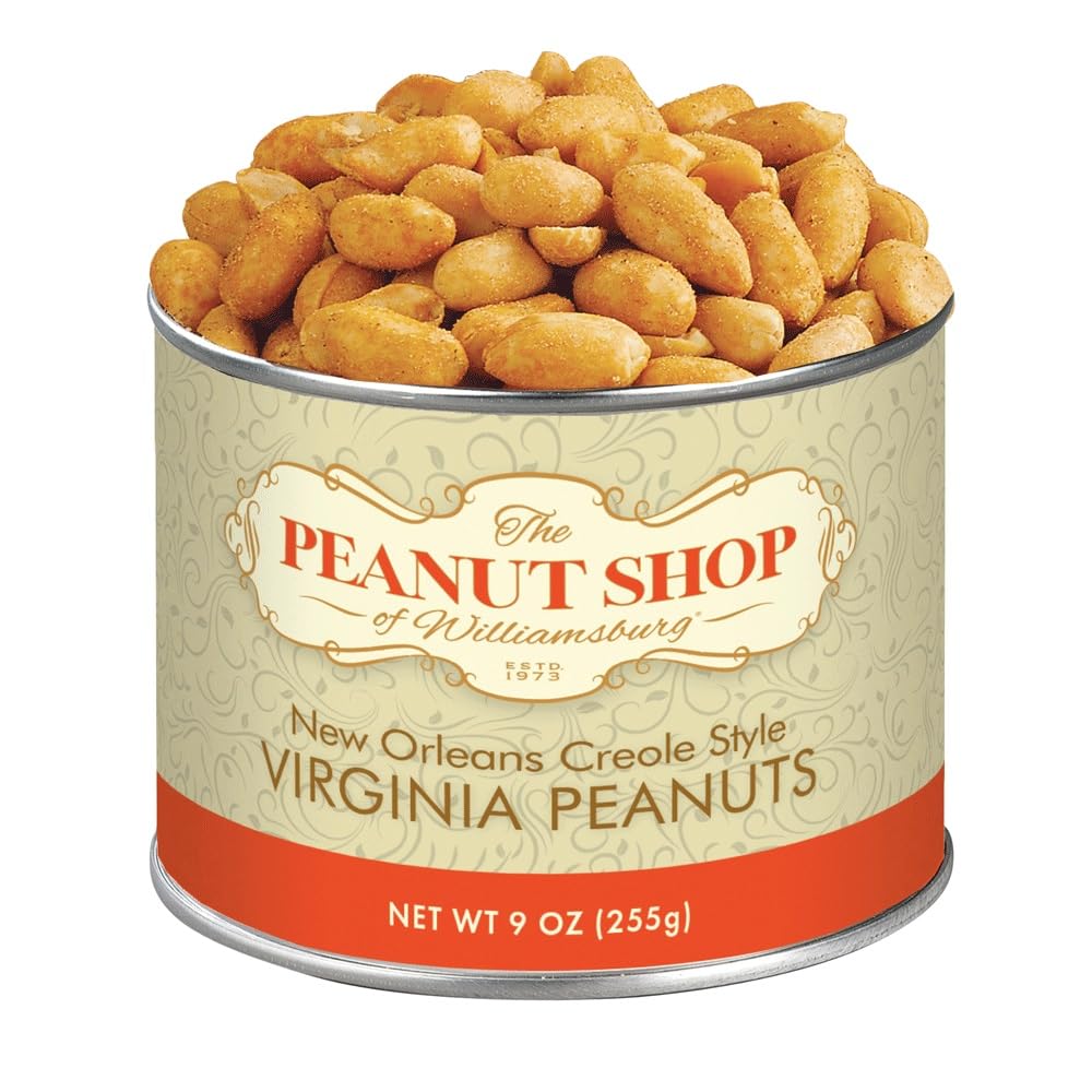 The Peanut Shop of Williamsburg New Orleans Creole Style Spicy Peanuts, Williamsburg Peanuts, New Orleans Snacks and Food Gifts - 9 Oz Tin