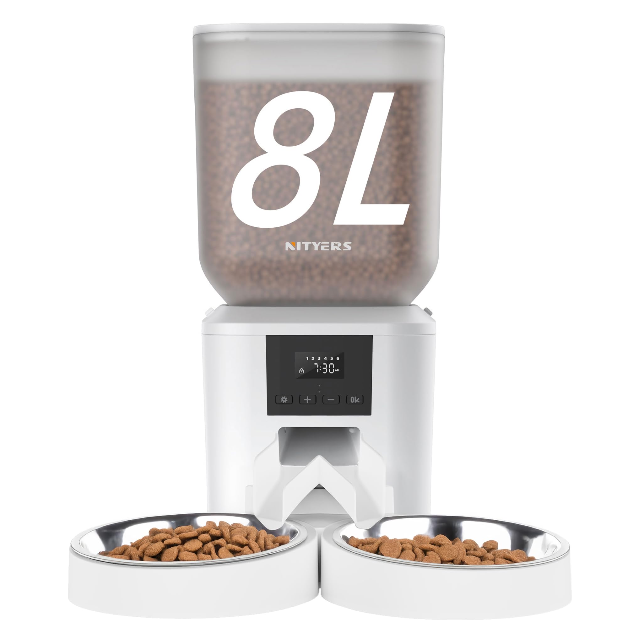 Automatic Cat Feeder for 2 Cats - 8L/34 Cups Large Capacity Auto Food Dispenser with LCD Screen, 2 Food Trays, Timed Cat Feeder, Up to 50 Portions 6 Meals Per Day, Keep Fresh