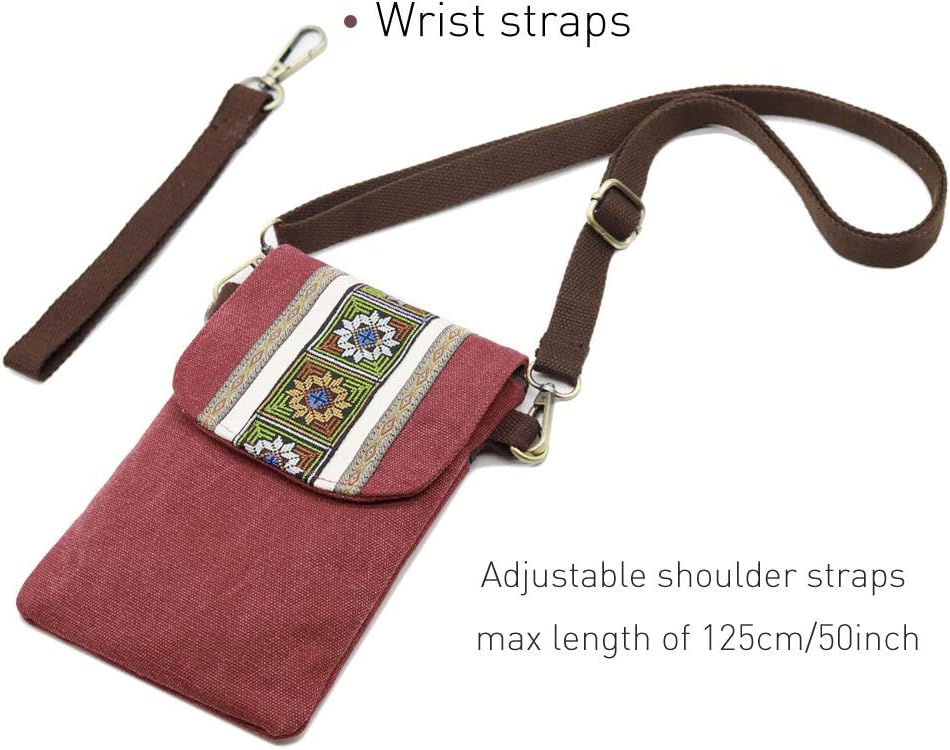 SILKAREA Vintage Embroidered Canvas Flip Small Crossbody Bag Cell Phone Pouch for Women Wristlet Wallet Bag Coin Purse - Image 5