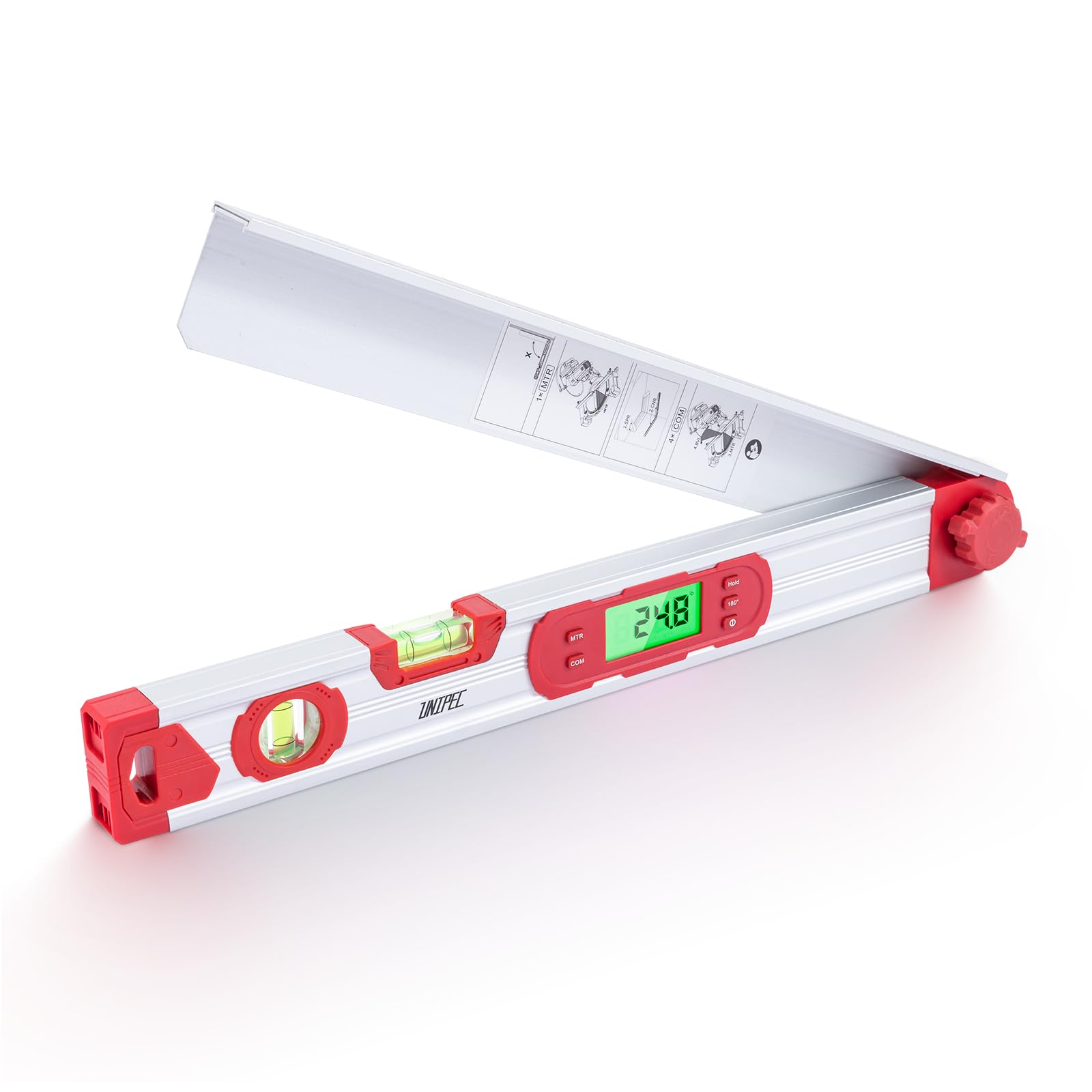 Rilevatore angolare digitale da 40,6 cm, goniometro elettronico 4 in 1 per troncatrici, modalità MTR e COM, LCD retroilluminato, estensione gamba, strumento per la lavorazione del legno in