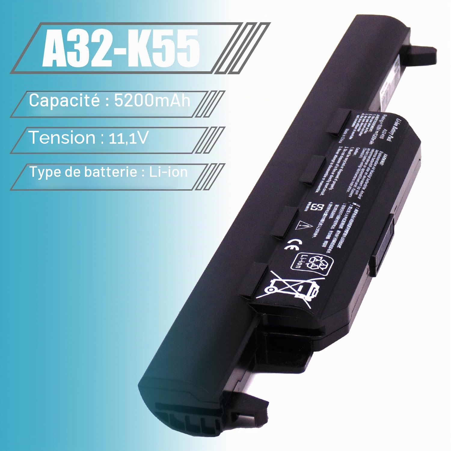 5200mAh A32-K55 Batterie, Remplacer pour ASUS X55 X55A X55C X55U X55V X55VD X75 X75A X75V X75VD A45 A55 K45 K55 F75V K55A K55DR K55VD K55VM A32-K55 A33-K55 A41-K55