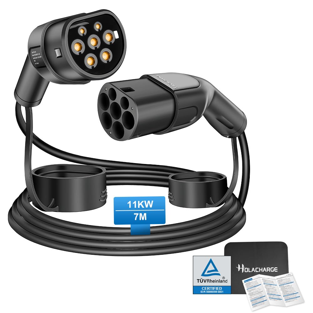 11kW typ 2 3 fazowy kabel do ładowania 7 m czarny przenośny kabel do ładowania samochodu elektrycznego z certyfikatem TÜV i IP55 do IEC 62196 EV/PHEV