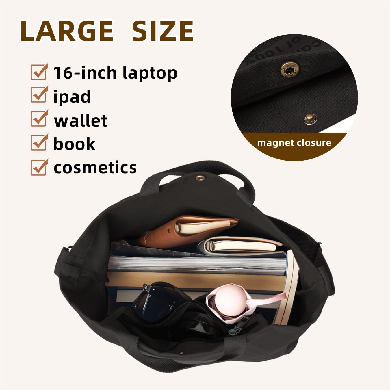 Canvas Tote Bag For Women inside out bag Crossbody Handbag with Adjustable Strap and Coin Purse for Work,Travel,Grocery - Image 4