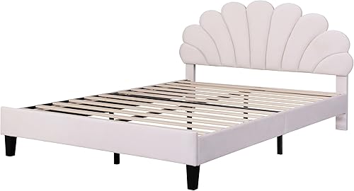 Miniatura 6 de Harper & Bright Designs Base de cama tapizada de tamaño Queen con cabecera de terciopelo con patrón de flores para niños, niñas, niños y adultos,
