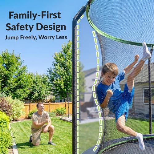 Image of ACWARM HOME Trampoline Outdoor 8FT 10FT 12FT 14FT 15FT 16FT Trampoline with Basketball Hoop and LED Lights, Recreational Trampolines for Kids and Adults with Enclosure Net & Ladder, ASTM Approved