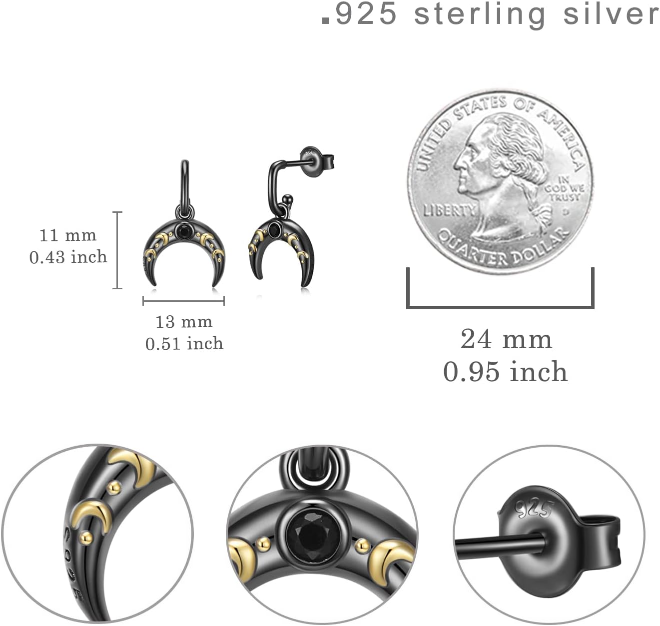 Moon Phase Earrings for Women 925 Sterling Silver Crescent Moon Phase Stud Earring Jewelry Gifts for Women Mother - Image 4